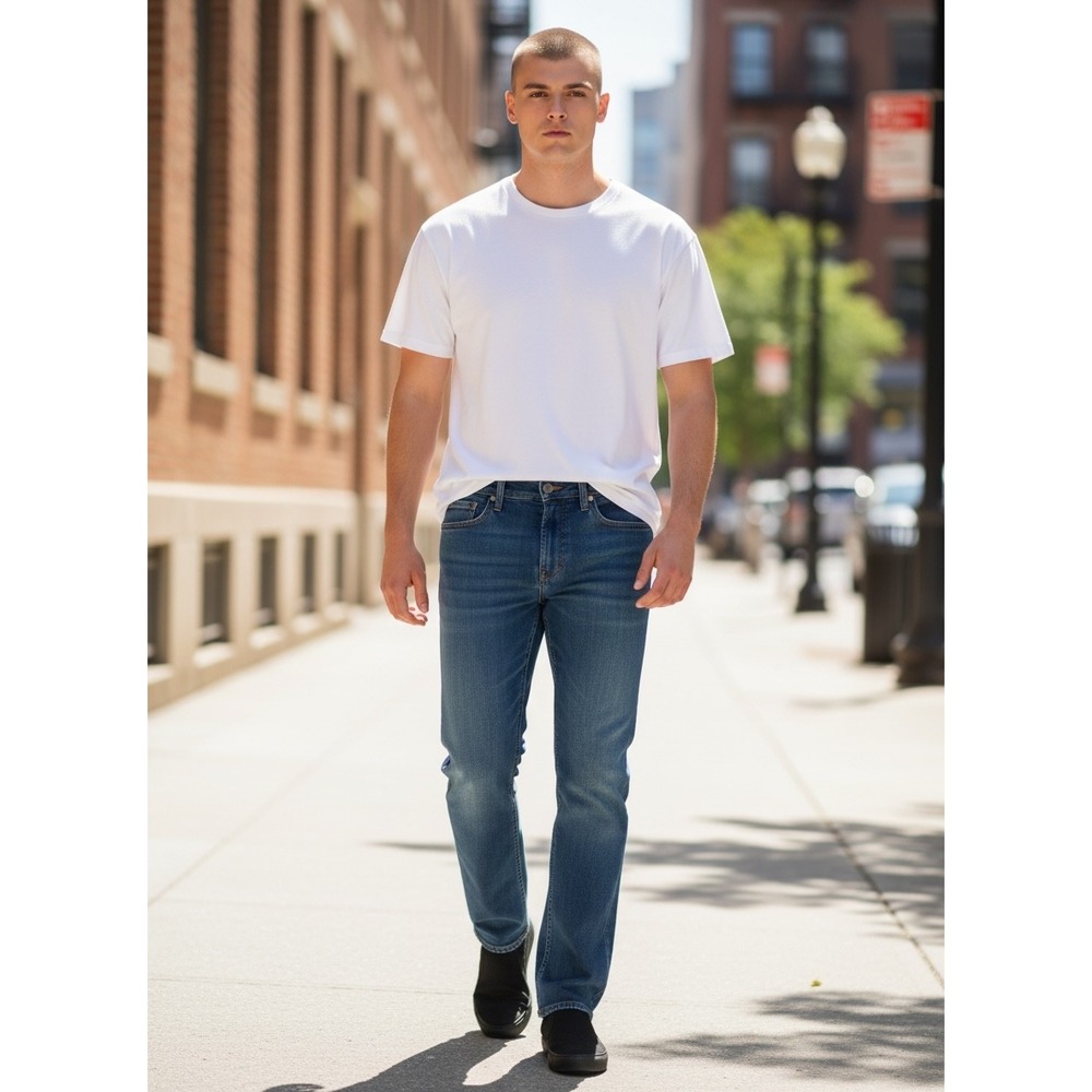 Levi Strauss & Co Mens Blue Straight Leg Denim Jeans Medium Dark Wash 33x30